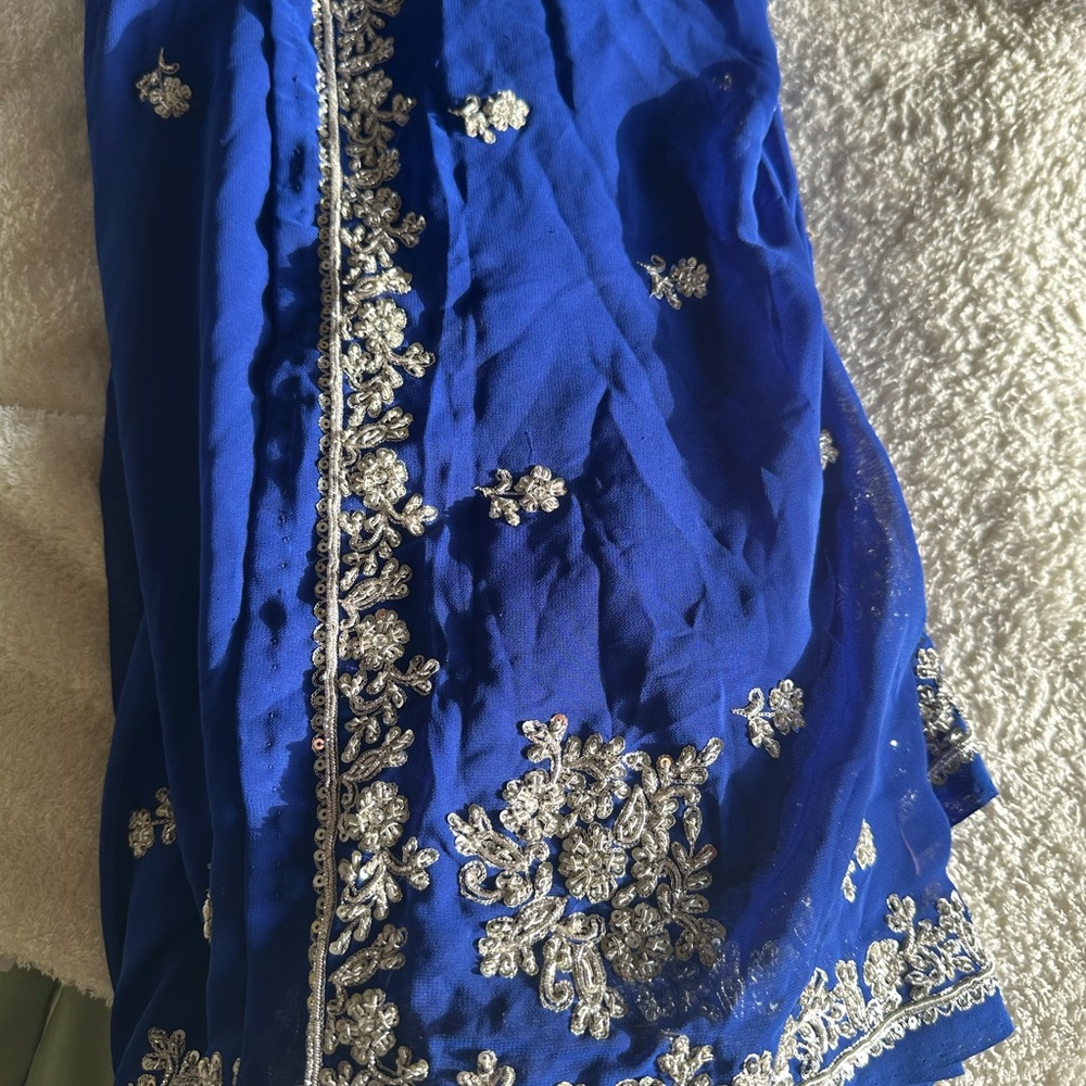 Royal blue pre pleated saree